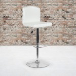 Bellagio Contemporary Adjustable Height Barstool with Accent Nail Trim in White LeatherSoft