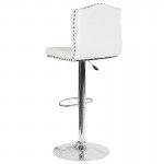 Bellagio Contemporary Adjustable Height Barstool with Accent Nail Trim in White LeatherSoft