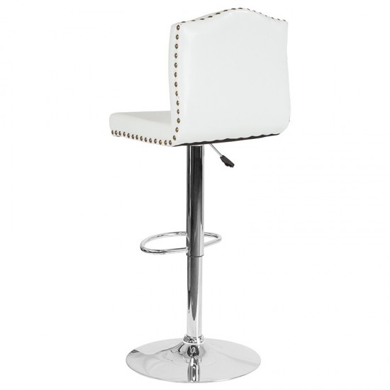 Bellagio Contemporary Adjustable Height Barstool with Accent Nail Trim in White LeatherSoft