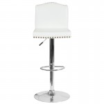 Bellagio Contemporary Adjustable Height Barstool with Accent Nail Trim in White LeatherSoft