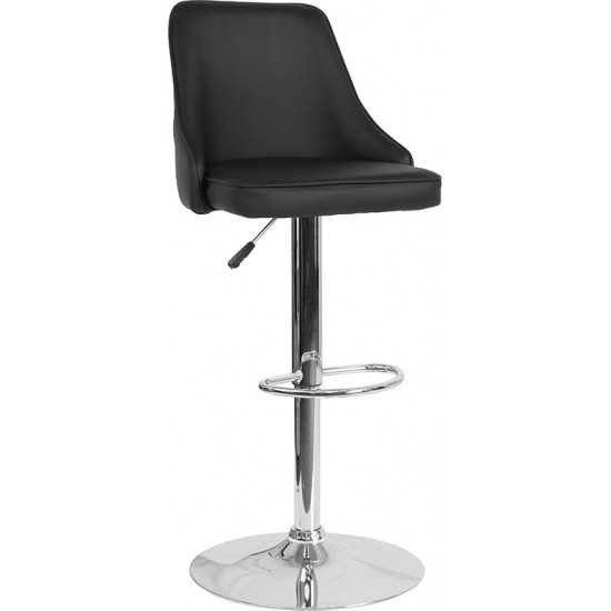 Trieste Contemporary Adjustable Height Barstool in Black LeatherSoft