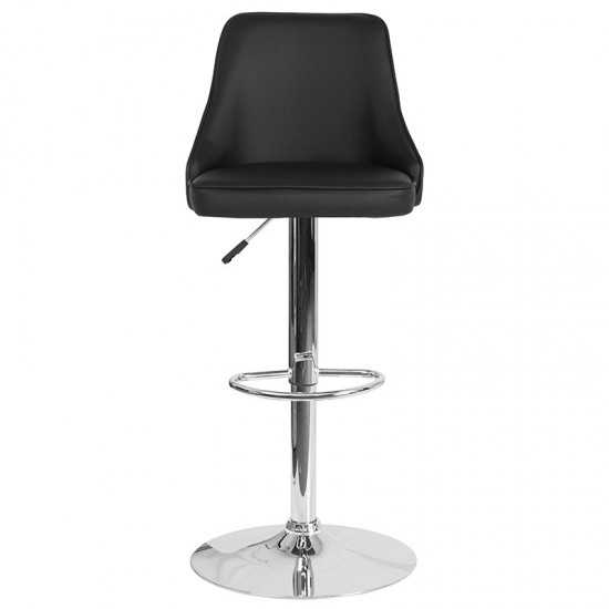 Trieste Contemporary Adjustable Height Barstool in Black LeatherSoft