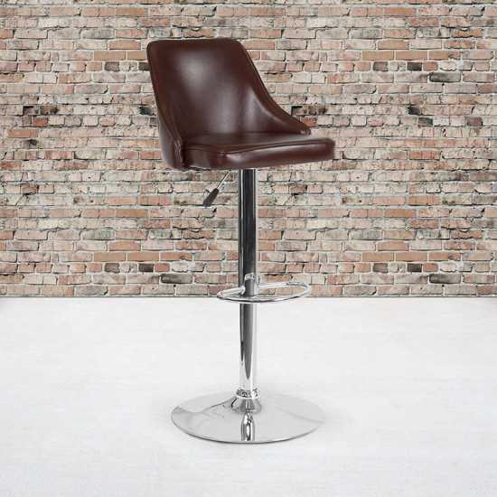 Trieste Contemporary Adjustable Height Barstool in Brown LeatherSoft