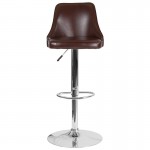 Trieste Contemporary Adjustable Height Barstool in Brown LeatherSoft