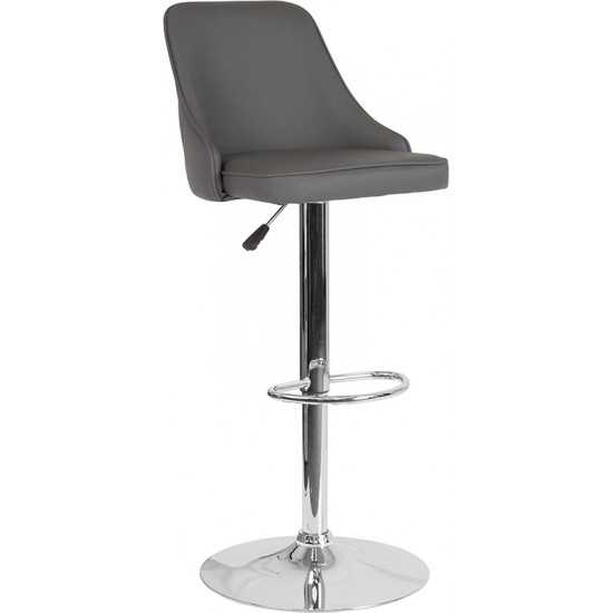 Trieste Contemporary Adjustable Height Barstool in Gray LeatherSoft