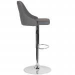 Trieste Contemporary Adjustable Height Barstool in Gray LeatherSoft