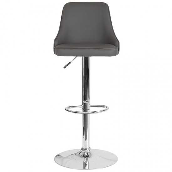 Trieste Contemporary Adjustable Height Barstool in Gray LeatherSoft