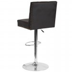 Ravello Contemporary Adjustable Height Barstool with Accent Nail Trim in Black LeatherSoft