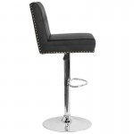 Ravello Contemporary Adjustable Height Barstool with Accent Nail Trim in Black LeatherSoft