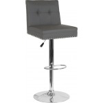 Ravello Contemporary Adjustable Height Barstool with Accent Nail Trim in Gray LeatherSoft