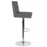 Ravello Contemporary Adjustable Height Barstool with Accent Nail Trim in Gray LeatherSoft