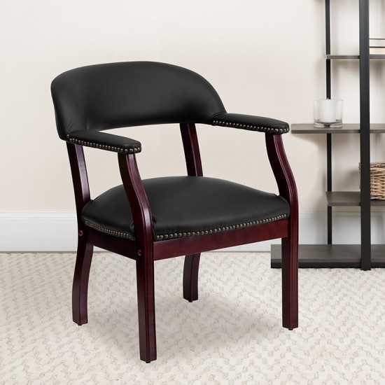 Black LeatherSoft Conference Chair with Accent Nail Trim