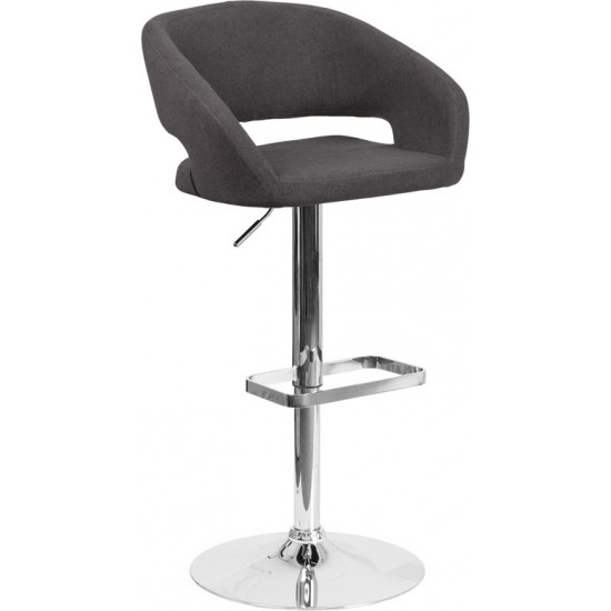 Contemporary Charcoal Fabric Adjustable Height Barstool with Rounded Mid-Back and Chrome Base