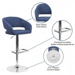 Contemporary Blue Fabric Adjustable Height Barstool with Rounded Mid-Back and Chrome Base