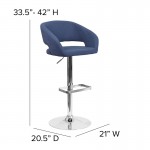 Contemporary Blue Fabric Adjustable Height Barstool with Rounded Mid-Back and Chrome Base