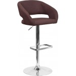 Contemporary Brown Fabric Adjustable Height Barstool with Rounded Mid-Back and Chrome Base