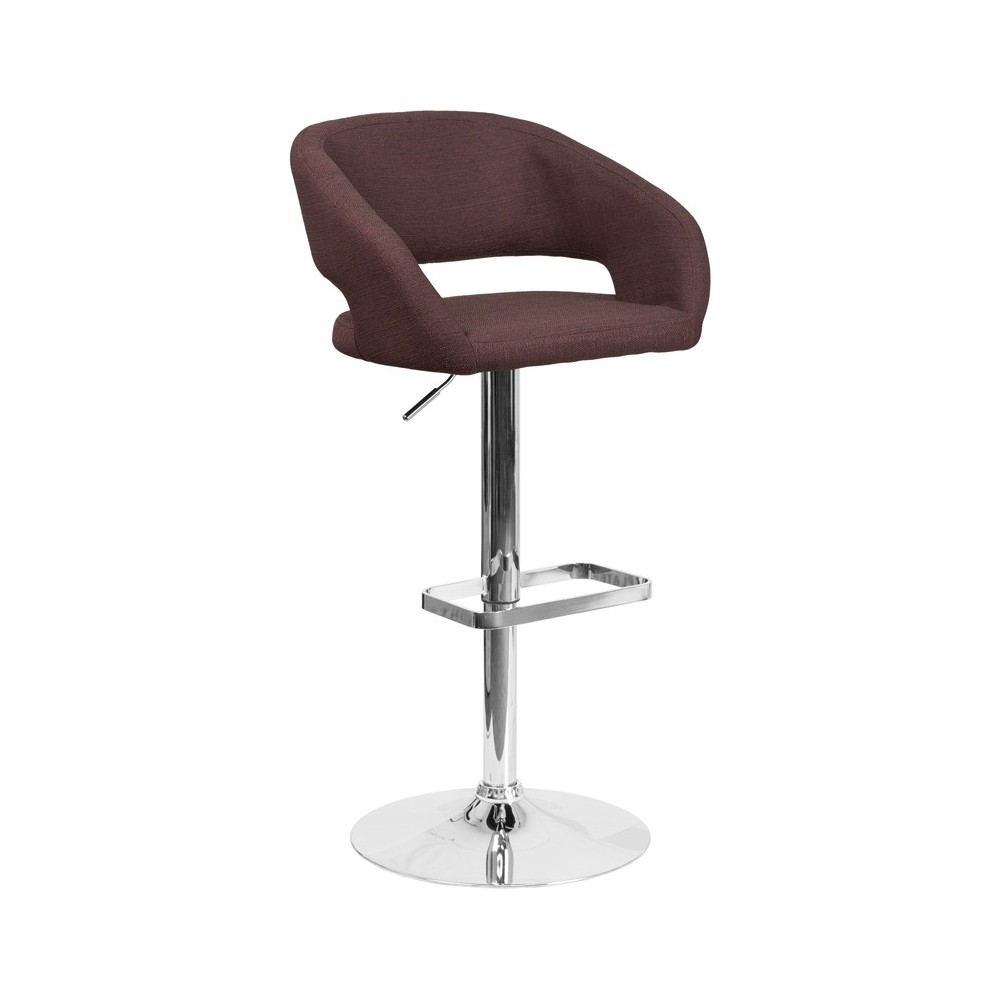Contemporary Brown Fabric Adjustable Height Barstool with Rounded Mid-Back and Chrome Base Contemporary Brown Fabric Adjustable Height Barstool with Rounded Mid-Back and Chrome Base