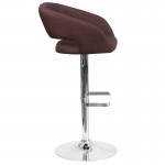 Contemporary Brown Fabric Adjustable Height Barstool with Rounded Mid-Back and Chrome Base