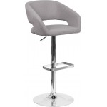 Contemporary Gray Fabric Adjustable Height Barstool with Rounded Mid-Back and Chrome Base