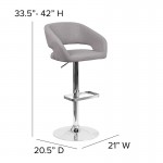 Contemporary Gray Fabric Adjustable Height Barstool with Rounded Mid-Back and Chrome Base