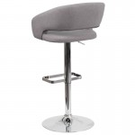 Contemporary Gray Fabric Adjustable Height Barstool with Rounded Mid-Back and Chrome Base