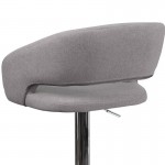 Contemporary Gray Fabric Adjustable Height Barstool with Rounded Mid-Back and Chrome Base