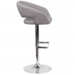 Contemporary Gray Fabric Adjustable Height Barstool with Rounded Mid-Back and Chrome Base