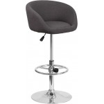 Contemporary Charcoal Fabric Adjustable Height Barstool with Barrel Back and Chrome Base