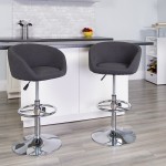 Contemporary Charcoal Fabric Adjustable Height Barstool with Barrel Back and Chrome Base