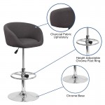 Contemporary Charcoal Fabric Adjustable Height Barstool with Barrel Back and Chrome Base