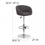 Contemporary Charcoal Fabric Adjustable Height Barstool with Barrel Back and Chrome Base