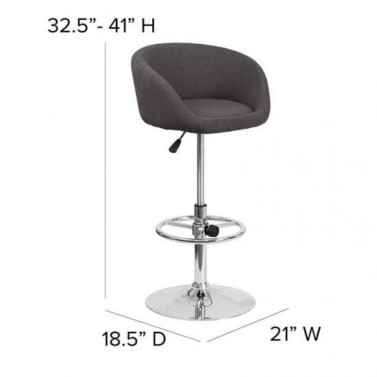 Contemporary Charcoal Fabric Adjustable Height Barstool with Barrel Back and Chrome Base