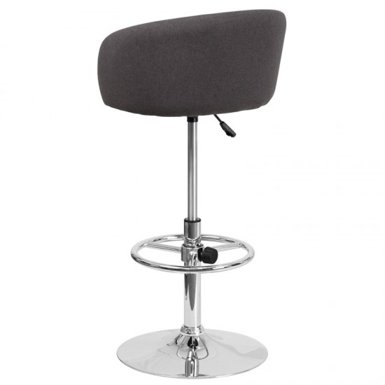 Contemporary Charcoal Fabric Adjustable Height Barstool with Barrel Back and Chrome Base