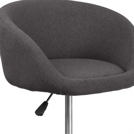 Contemporary Charcoal Fabric Adjustable Height Barstool with Barrel Back and Chrome Base