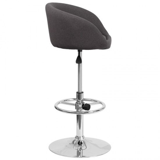 Contemporary Charcoal Fabric Adjustable Height Barstool with Barrel Back and Chrome Base