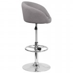 Contemporary Gray Fabric Adjustable Height Barstool with Barrel Back and Chrome Base