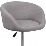 Contemporary Gray Fabric Adjustable Height Barstool with Barrel Back and Chrome Base