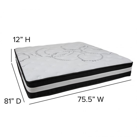 Capri Comfortable Sleep 12 Inch CertiPUR-US Certified Foam and Pocket Spring Mattress, King Mattress in a Box