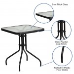 23.5'' Square Tempered Glass Metal Table