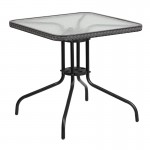 28'' Square Tempered Glass Metal Table with Gray Rattan Edging