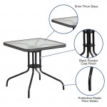 28'' Square Tempered Glass Metal Table with Gray Rattan Edging