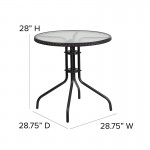 28'' Round Tempered Glass Metal Table with Black Rattan Edging