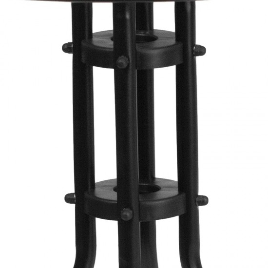 28'' Round Tempered Glass Metal Table with Black Rattan Edging