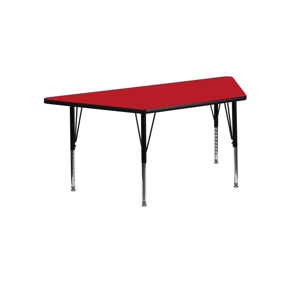 22.5''W x 45''L Trapezoid Red HP Laminate Activity Table - Height Adjustable Short Legs