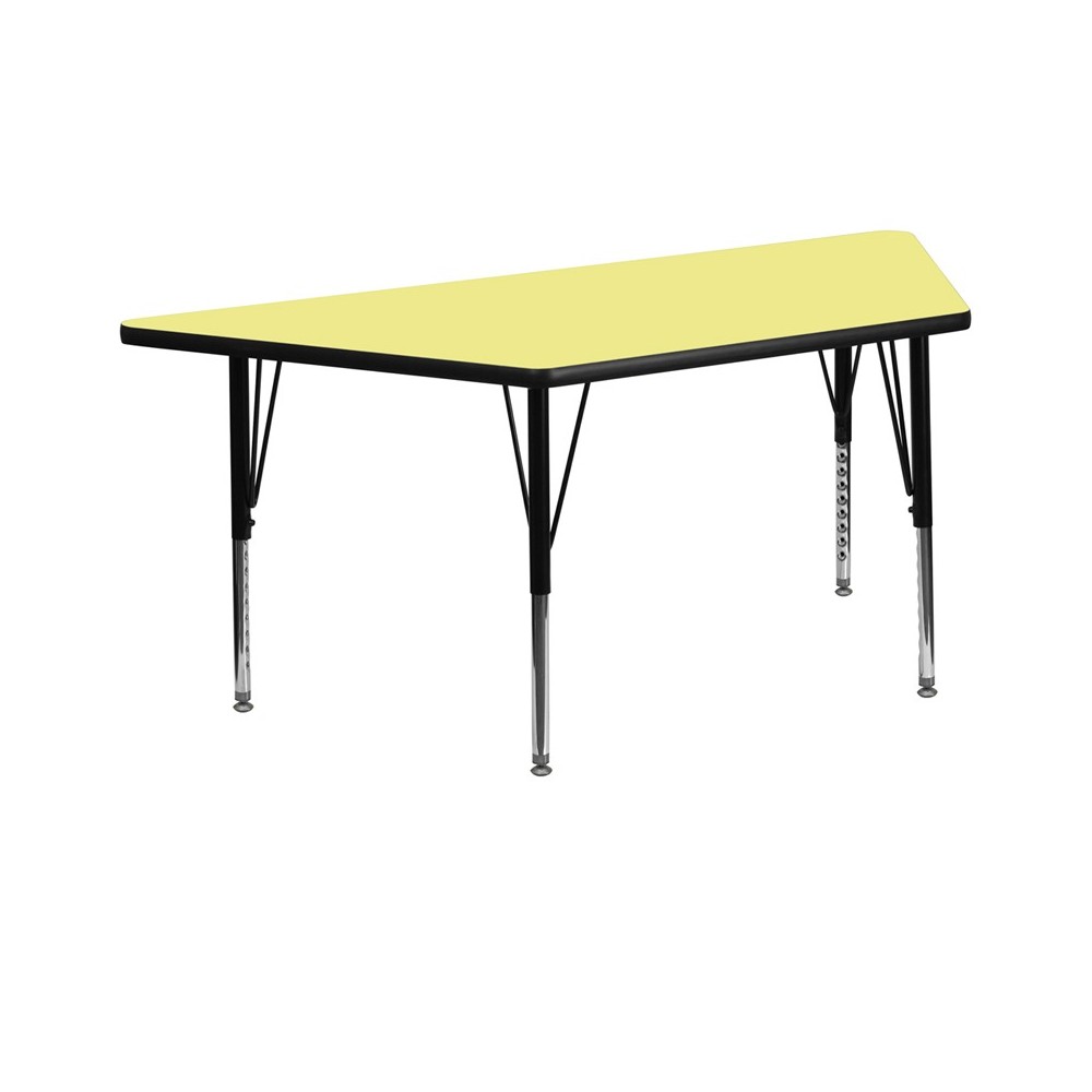 29''W x 57''L Trapezoid Yellow Thermal Laminate Activity Table - Height Adjustable Short Legs