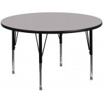 60'' Round Grey Thermal Laminate Activity Table - Height Adjustable Short Legs