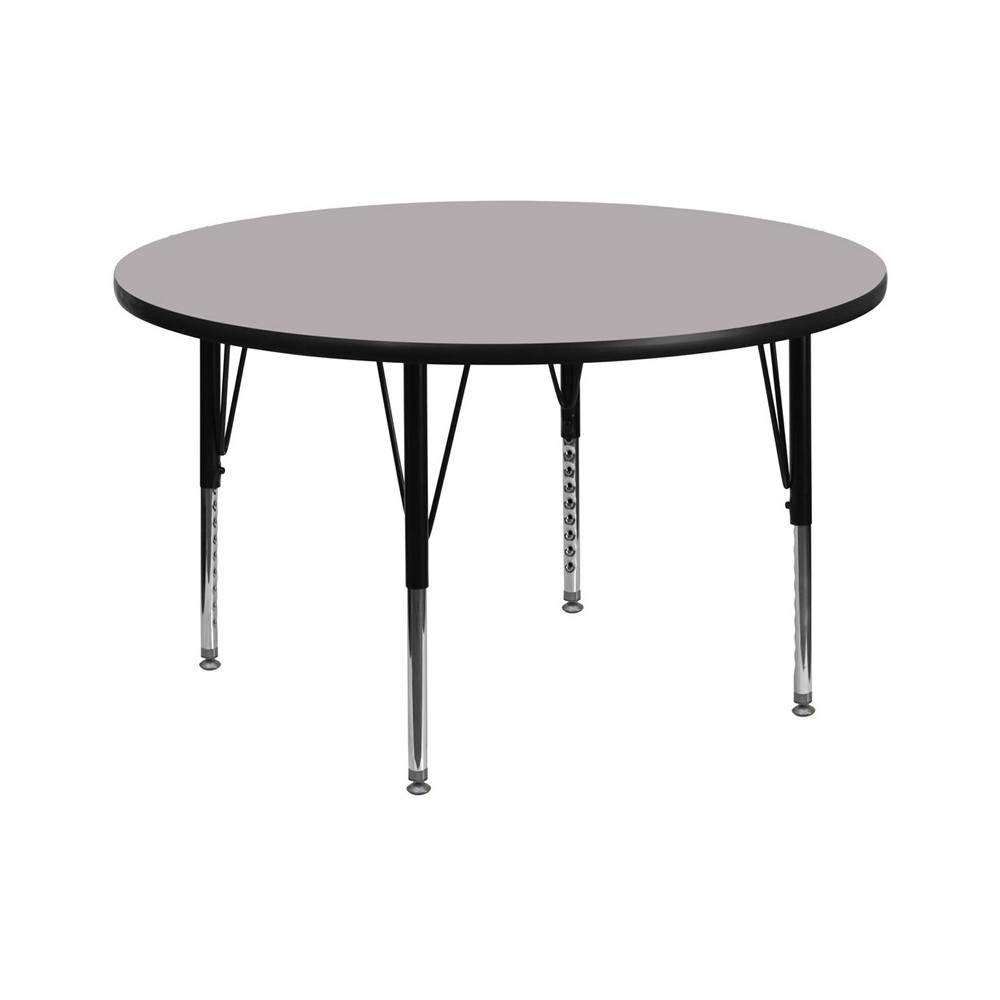 60'' Round Grey Thermal Laminate Activity Table - Height Adjustable Short Legs