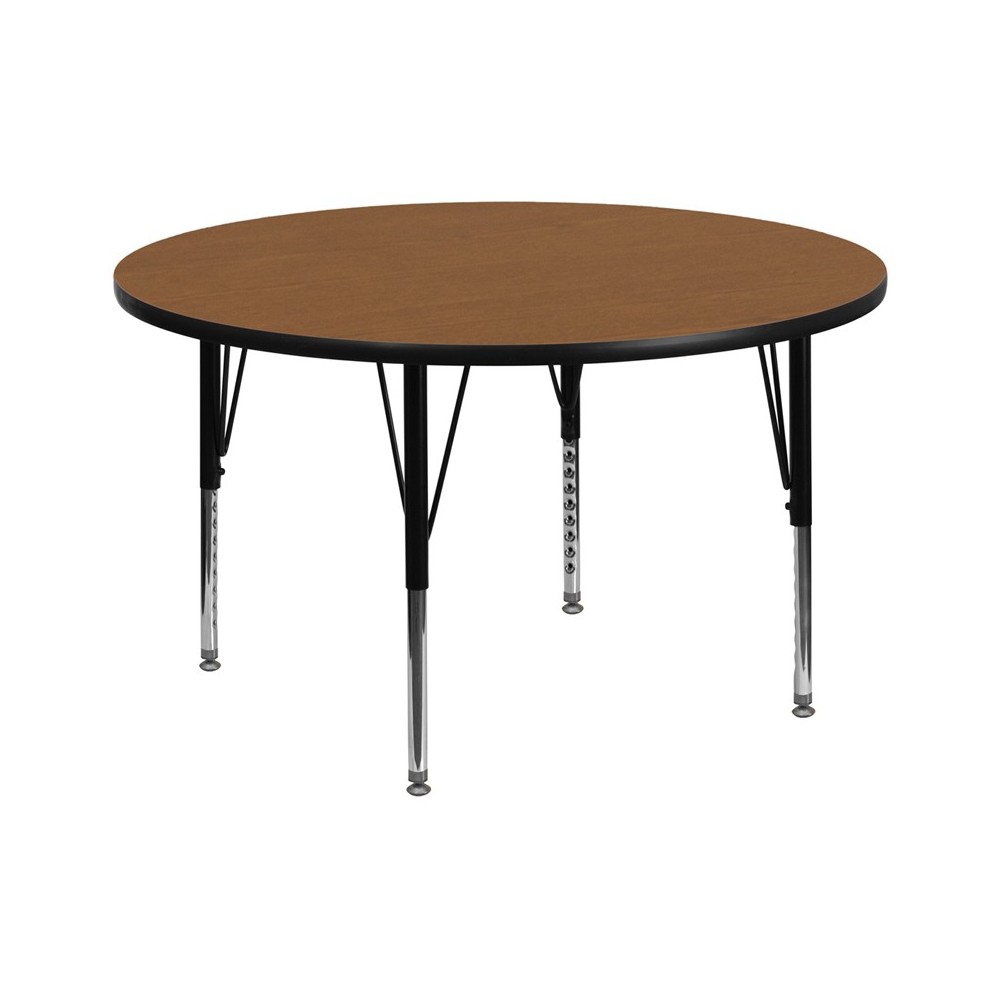 60'' Round Oak Thermal Laminate Activity Table - Height Adjustable Short Legs 60'' Round Oak Thermal Laminate Activity Table - Height Adjustable Short Legs