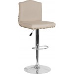 Bellagio Contemporary Adjustable Height Barstool with Accent Nail Trim in Beige Fabric