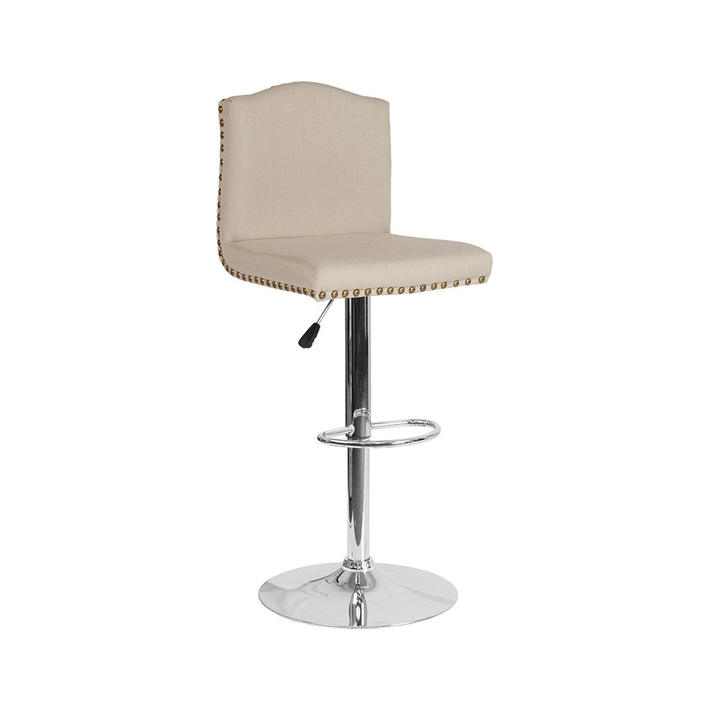 Bellagio Contemporary Adjustable Height Barstool with Accent Nail Trim in Beige Fabric Bellagio Contemporary Adjustable Height Barstool with Accent Nail Trim in Beige Fabric